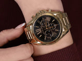 Michael Kors Bradshaw Black Dial Gold Steel Strap